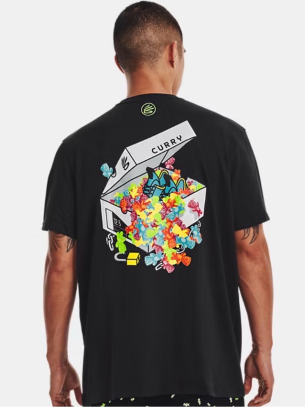 Rare Under Armour Steph Curry SourPatch Collab Black Graphic Back T-Shirt